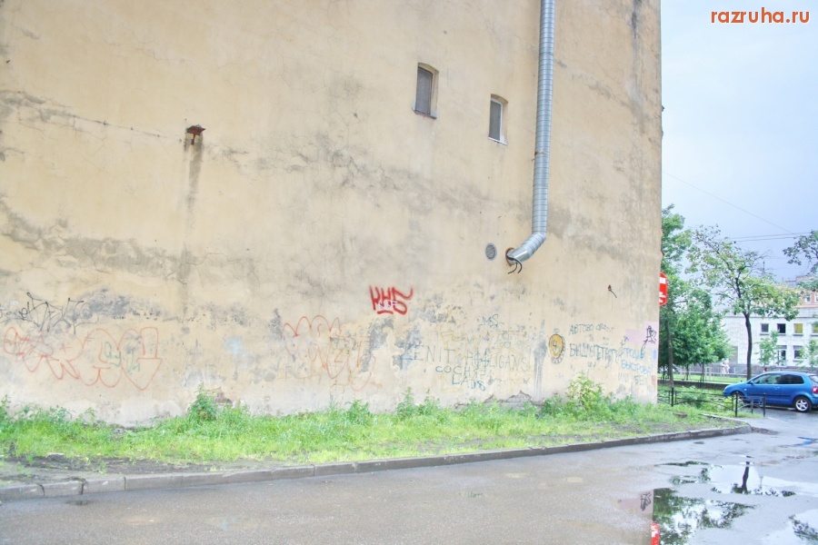 Санкт-Петербург - Петроградский район. Ул. Ропшинская. Газончик у фасада.