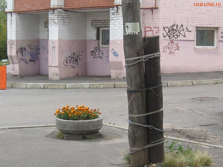 Тверь - Столбы еле держатся, чтобы совсем не повалились привязали к друг другу. На ул. Лидии Базановой.